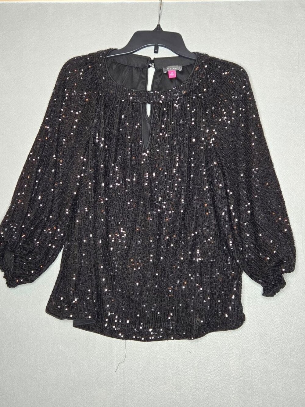 Vince Camuto Sequin Keyhole Detail Raglan Sleeve Top - Rich Black